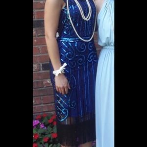 Vintage 1920s blue flapper dress